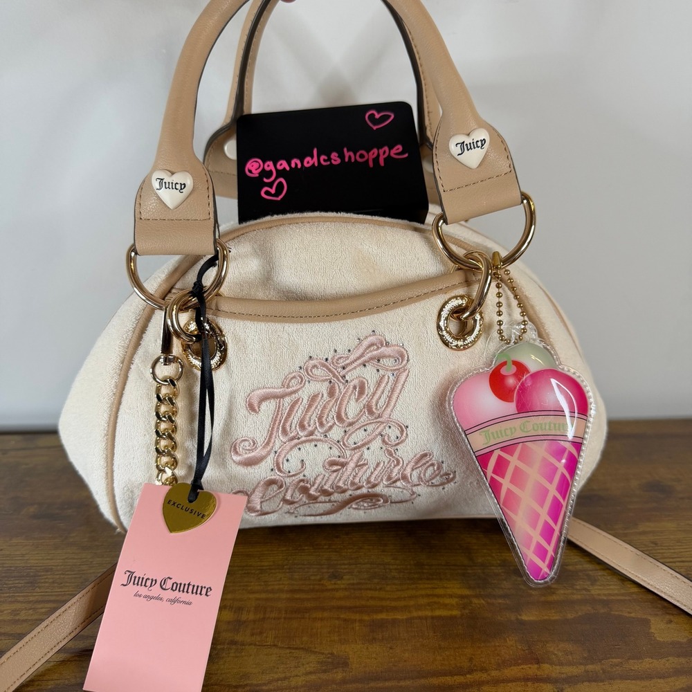 New Juicy Couture Sugar Rush Satchel White Beige Shoulder Handbag Icecream